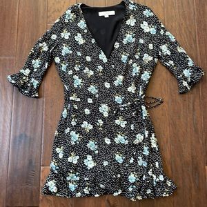 Loft black polka dotted / floral dress / romper